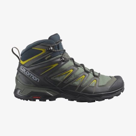 Salomon X ULTRA 3 MID GORE-TEX Mens Hiking Boots Green UK JWQL